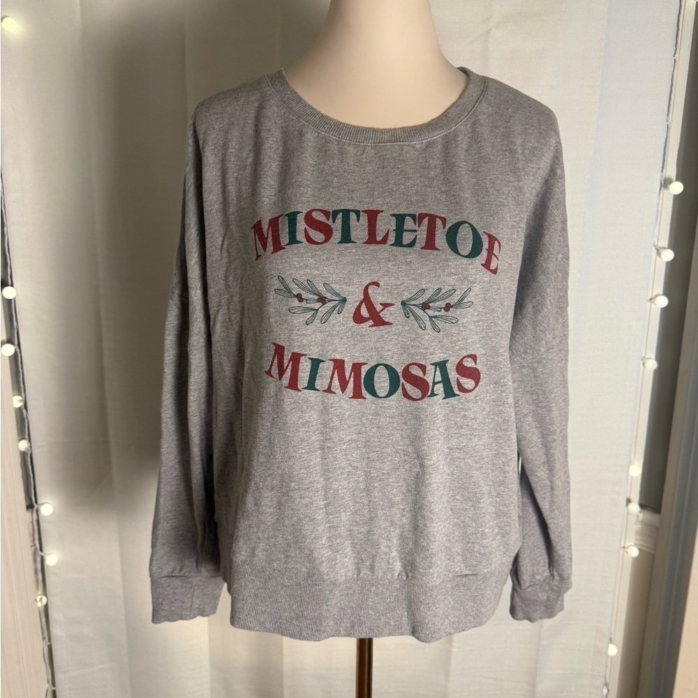 Natural Reflections Gray Holiday Sweatshirt “Mistletoe & Mimosas Large